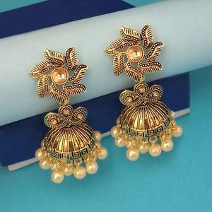 Kriaa Brown Pierre autrichienne Jhumki Boucles d'oreilles 1311574B Plaqué or Acier inoxydable Hoop Studs Trendy Pearl Jewelry - Product Image 1