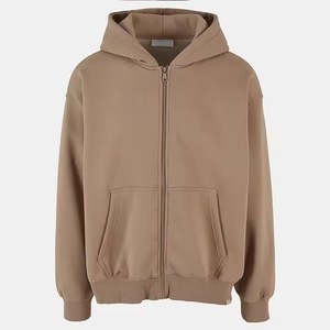 Vente en gros de sweats à capuche zippés pour hommes, style streetwear, à épaules tombantes, en molleton de coton pour l'automne, prix abordable, avec logo personnalisé, fournisseur - Product Image 3