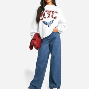 Sweat-shirt à col rond en molleton français de dernière génération, sweat-shirts surdimensionnés à épaules tombantes personnalisés pour femmes - Product Image 1