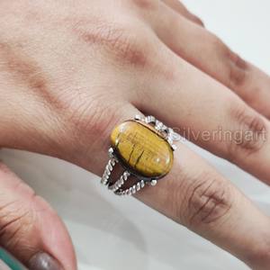 Bague pour femme en argent sterling 925 avec pierre naturelle œil de tigre, 3 bandes torsadées style bohème, bijou fait main, cadeau de Noël oriental - Product Image 5