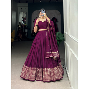 Venta al por mayor de FashionHarbour Pure Chanderi estilo Bollywood Lehenga Choli con Dupatta ropa de verano tradicional para fiestas - Product Image 3