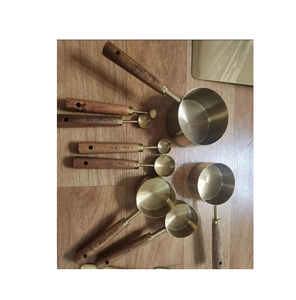 Tazas y cucharas medidoras de latón, cuchara medidora de té, mango de madera de haya, cucharas medidoras de granos de café - Product Image 4