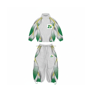 Conjunto cortavientos tela de nylon Premium 220GSM forro de malla interior suave al agua verde gris amarillo diseño de panel logotipo personalizado de talla grande - Product Image 1