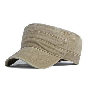 Vintage Washed Canvas Cotton Street Style Cadet Cap for Men <b>Distressed</b> Flat <b>Top</b> Casual Adjustable - Product Image 3