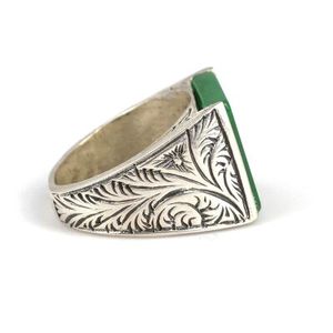 925 Sterling Silver Men's <b>Ring</b> with Green Agate Gemstone Vintage Bezel Setting Everyday Wear Jewelry - Product Image 3