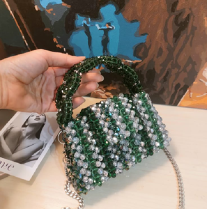 Trendy multi-blue crystal beaded <b>heart</b>-shaped mini <b>bag</b> with a vibrant zigzag pattern and comfortable handle, at wholesale prices - Product Image 3