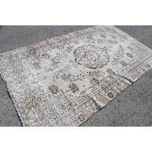 Alfombra de lana hecha a mano Beige clásica área grande diseño de retazos turcos Vintage rectángulo abstracto para pasillo 5,5 'X 9,2 'látex - Product Image 2