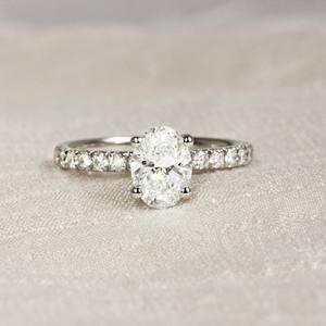 6X8mm Oval Cut Moissanite Engagement <b>Ring</b> <b>Solitaire</b> Pave 925 Sterling <b>Silver</b> - Product Image 1