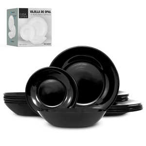 Service de table en mélamine ultra-résistant Opal, 18 pièces, pour 6 personnes - Noir, pour un usage domestique - Product Image 1