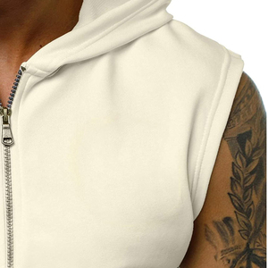 Men's 100% Cotton Sleeveless Summer Workout <b>Hoodie</b> Gym Fitness Bodybuilding Zip-Up with Muscle Print Hooded Collar Size 6XL - Product Image 4