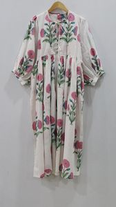 Midi de verano de algodón para mujer y mini vestido con estampado floral Vestido de verano con estampado de bloque largo para mujer - Product Image 6