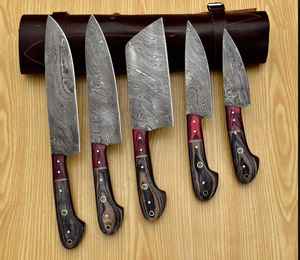 Premium High Quality Damascus <b>Steel</b> 5-Pcs Chef Knife Set Handmade Hot Selling Kitchen Use Direct Factory Stylish Chef Knives - Product Image 5