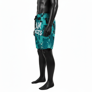 Shorts de bain en microfibre polyester 140 GSM de luxe, couleur turquoise, impression par sublimation graphique, logo personnalisé, vêtements de plage pour hommes - Product Image 5