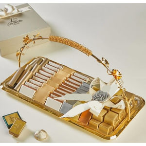 Bandeja ecológica de metal dorado para servir chocolate, soporte para postres de la mejor calidad para fiestas de boda - Product Image 1