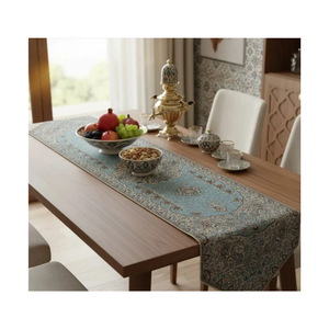 Chemin de table en coton 100% de couleur bleu poudre, tissé à la main, texture panier, 300 GSM, durable, lavable, certifié GOTS, écologique - Product Image 2