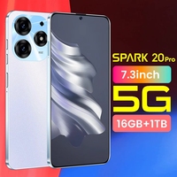 Téléphones portables originaux 7.3 pouces 20 Pro 16 Go + 1 To 5G, téléphone mobile 7800 mAh, double carte SIM, téléphone Tecno Beauty