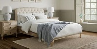 Cadre de lit en bois de style français tapisserie d'ameublement de couleur lavée blanche tête de lit tuftée Style de luxe classique