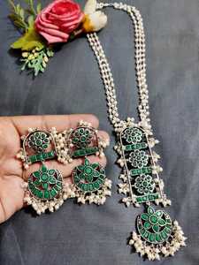 Ensemble de colliers en argent oxydé exclusif pour femmes, style vintage, colliers traditionnels indiens, vêtements de fête, bijoux Navratri - Product Image 2