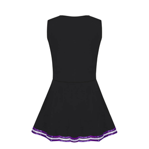 Women Sleeveless Cheerleader Dress With Purple White Trim And Pom Poms Sporty Uniform Above Knee Length - Product Image 2