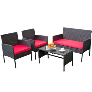 Patio Conversation Set Outdoor Patio Furniture Sets All Weather Outdoor Sofa PE Garden Furniture Wicker Rattan With Glass Table