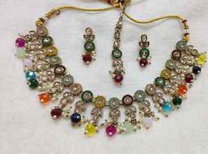 Conjuntos de Gargantilla polaca Mehndi con Maang Tikka para mujer, conjunto de Gargantilla Simple perfecto para ocasiones festivas, conjunto de collar de fiesta - Product Image 2