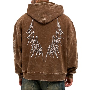Sweat à capuche délavé à l'acide pour hommes de haute qualité Logo personnalisé basique en coton mélangé Active Wear Hiver Motif solide Technique de teinture unie - Product Image 3