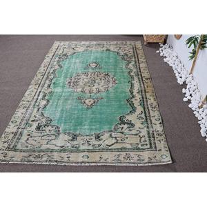 Alfombra Turca Vintage de 4,8x7,2 pies, Alfombra de Lana Verde del Suroeste - Product Image 1