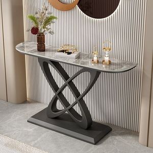 Modern Design Black Color Metal <b>Console</b> <b>Table</b> <b>with</b> <b>Marble</b> <b>Top</b> Sleek Design for Entryway Living Room or Hallway Deco - Product Image 2