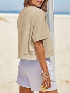 Top corto de algodón transpirable para mujer, suave, moderno, estilo urbano, a la moda, con textura acanalada, estético, lindo y cómodo. - Product Image 3