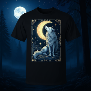 T-shirt Gotica con Lupo che Urla e Luna Celeste, Abbigliamento Promozionale Ispirato alla Natura e alla Misticismo - Product Image 3