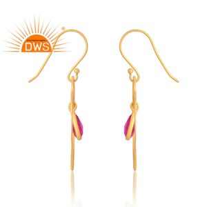 ต่างหูควอทซ์สีแดงชุบทอง18K ทำจากเงินสเตอริ่งธรรมชาติชุบทองจากผู้ผลิตเครื่องประดับดีไซน์ดี - Product Image 4