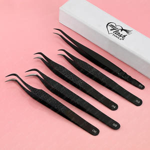 Pince à épiler d'extension de cils de volume de couleur noire pointe en fibre pince à épiler incurvée ultra-fine pointe de crochet outils d'extension de cils en acier inoxydable - Product Image 3