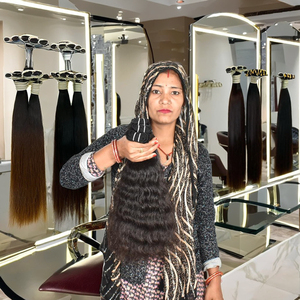 Vente en gros 100% paquets bouclés non transformés vendeur indien brut cuticule alignée temple extensions de cheveux humains vague naturelle cheveux humains - Product Image 2