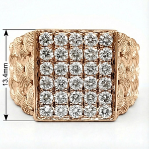 Bague Chevalière Homme en Or Rose Massif 14 carats avec Diamant Naturel Véritable, Bande Texturée Carrée Épaisse et Massue, Bijou de Luxe Raffiné - Product Image 5