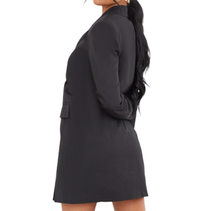 Blazer oversize noir en polyester et coton pour femme, veste d'extérieur unie, boutonnée, pull d'hiver, taille normale et grande taille, vente en gros usine - Product Image 2