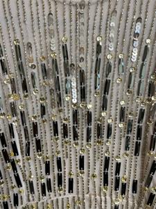 Col en V demi manches droite décontracté Vintage Cocktail robe cristal motif gaine Style paillettes perlées détail Poly maille - Product Image 4