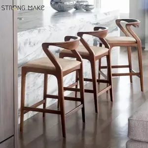 Mid Century White Leather Bar Stool Solid Wood High Chair Wooden Counter Stool Commercial Bar Stools For Bar And Restaurant