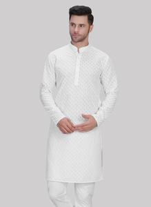 Stylish White <b>Kurta</b> Pajama Set Soft Fabric Indian Traditional Clothing for Eid Diwali Puja Functions and Evening Wear - Product Image 3