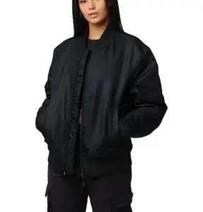 女性用ブラックカラーカスタマイズ低価格高品質ストリートスタイル工場製最高のボンバージャケット