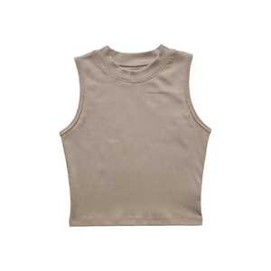 Débardeur vierge de haute qualité blanc noir uni basique en tricot de coton côtelé hauts courts pour femmes dames broderie personnalisée en gros - Product Image 4