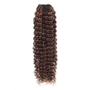 Extensions de cheveux bouclés Weft 3C # Mélange de brun châtain et blond bronzé 4/27, 8-28 pouces, boucles œuf et boucles birmanes, cheveux de donneur unique - Product Image 1