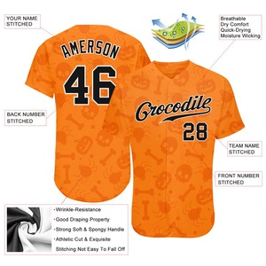 Custom Skull Fashion Wholesale Halloween Baseball T Shirts <b>Orange</b> Color High Quality Baseball Jersey Uniform - Product Image 3