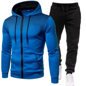 Autumn/Winter New European and American Solid Color Wool Sports Pants Men's Casual Zipper Sports <b>Hoodie</b> Set Running Set - Product Image 5