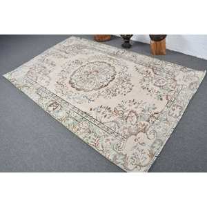 Classique Beige Marron 5,1 X 8,1ft Vintage Turc Tapis Patchwork Motif Laine Faux Lapin Fourrure Latex Rectangulaire Couloir Chevet - Product Image 4