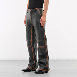 Pantalones de cuero de calle desteñidos con lavado ácido de alta calidad OEM Etiqueta personalizada Pantalones de cuero cargo de cintura media vintage ligeros-Nueva llegada - Product Image 5