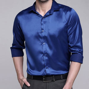 Personalizado de manga larga de alta calidad botón Up Casual Streetwear Premium satén camisas para hombres seda satén forrado fiesta camisas para hombres - Product Image 1