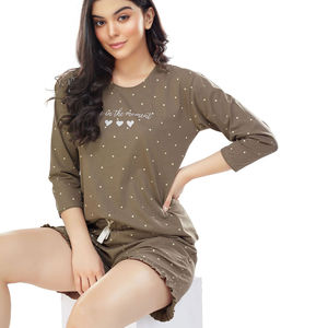 Femmes grande taille coton vêtements de nuit à manches longues vert olive imprimé personnalisé T-Shirt et short été décontracté salon tenue - Product Image 4