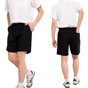 Shorts Bermuda en Coton Oxford Noir pour Homme, Taille Mi-Haute Élastique, Respirant, Décontracté avec Poches, Style Uni Tissé - Product Image 1