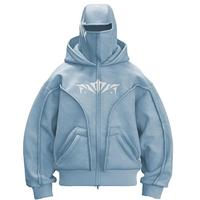 Sudadera con capucha y cremallera completa para hombre, talla grande, estilo Y2K, informal, de algodón tejido, estampada, larga, bordada, con máscara facial tipo pasamontañas