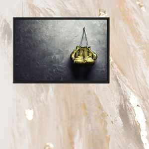 ผ้าใบพิมพ์ลายศิลปะมวยสุดหรู: ของตกแต่งผนังรูปถุงมือทองคำ,1P:กรอบสีดำ - Product Image 1